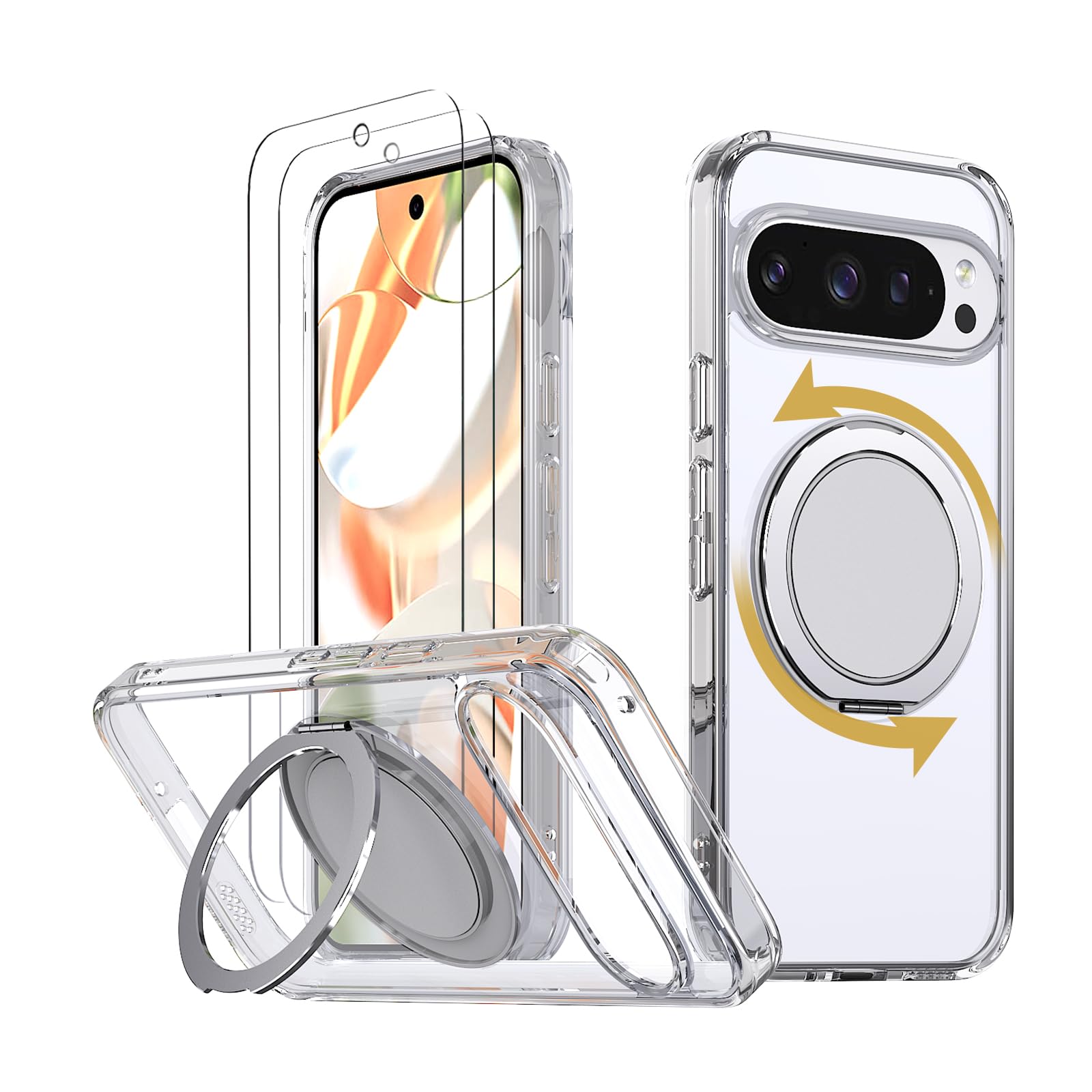 HCXLYP Google Pixel 9 Pro XL ケース MagSafe対応 360°回転 リングスタンド クリア