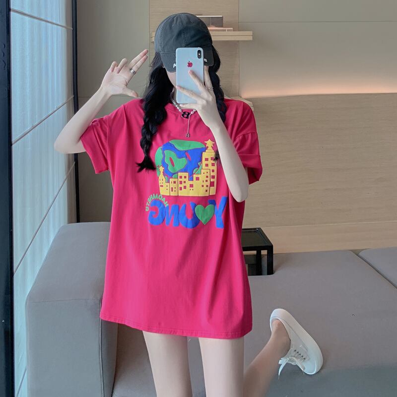 カジュアルルーズ薄手プリントTシャツ トップス サマースカート 夏物 ドラファッションホール45910590520