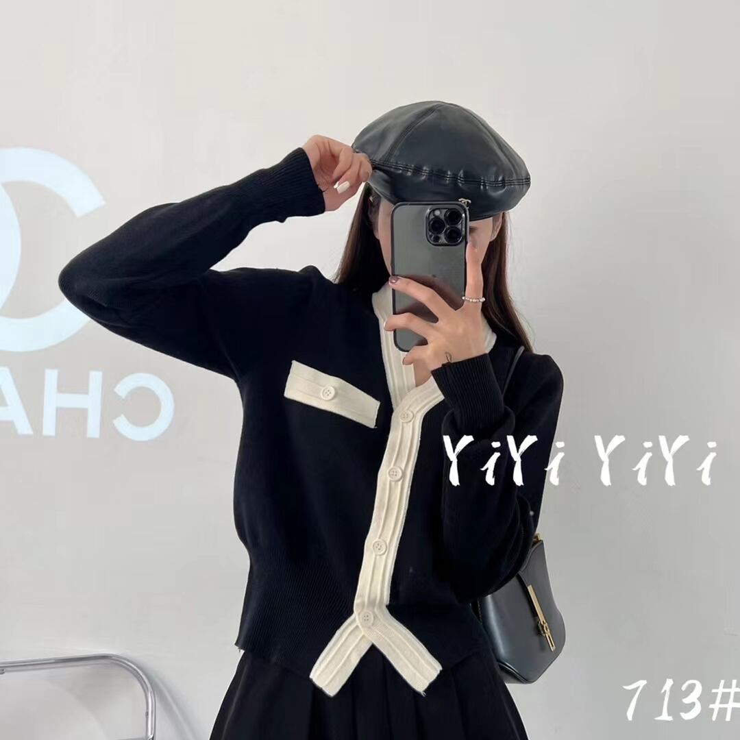 バイカラーニットカーデ　AJ111-713