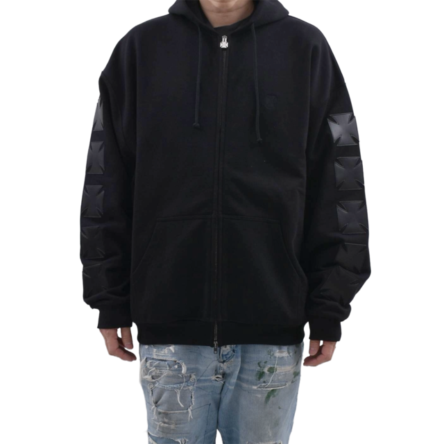 【VETEMENTS】LEATHER BIKER CROSS ZIP-UP HOODIE