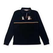 M・U SPORTS エムユースポーツ キャラデザイン 長袖 ポロシャツ 40/ブラック レディース