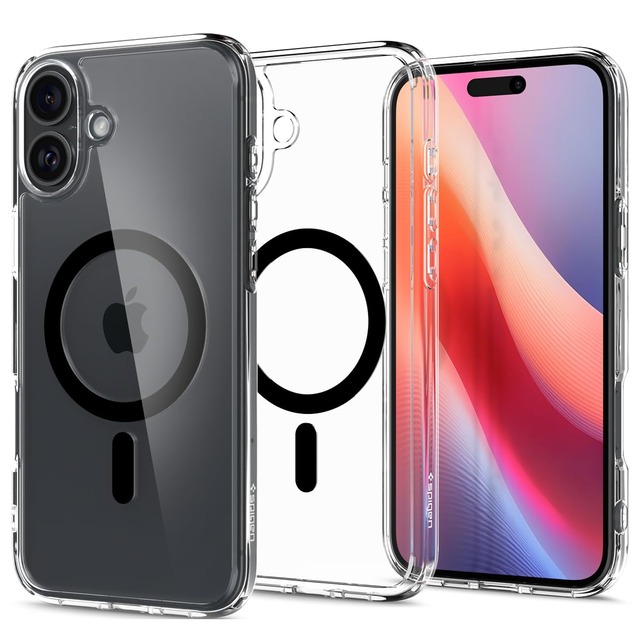 Spigen 【創業18年の技術力】iPhone 16 ケース クリア MagSafe対応 耐衝撃 ストラップホール 黄変防止 バンパー 米軍MIL規格 ウルトラ・ハイブリッド・マグフィット ACS08206 (ブラック)