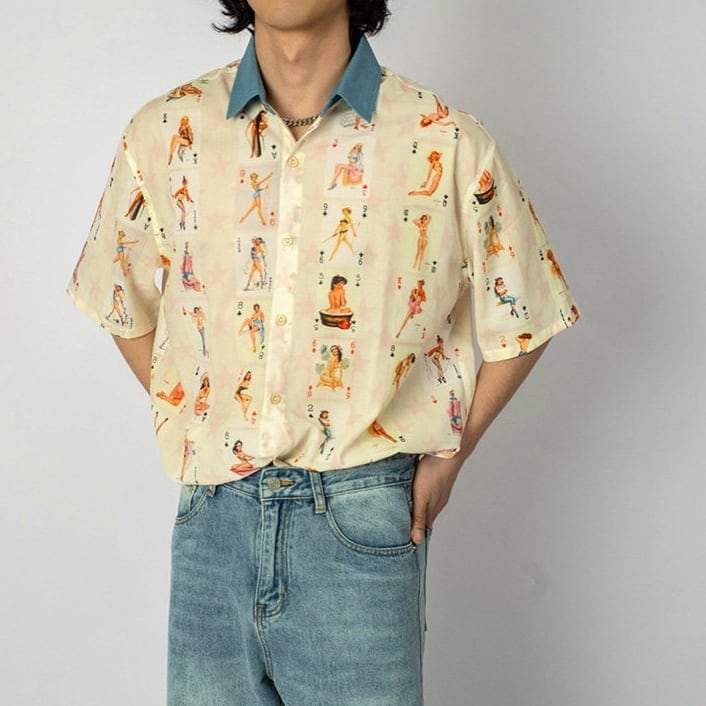 Men's : Original Poker Print Hawaiian Shirt*MS-15