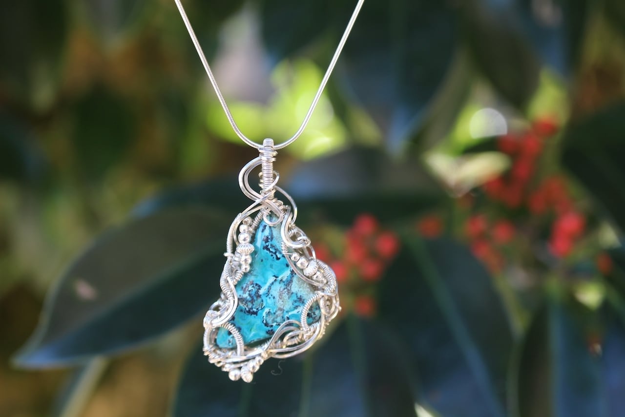 Chrysocolla malachite silver925 wire wrapping pendant