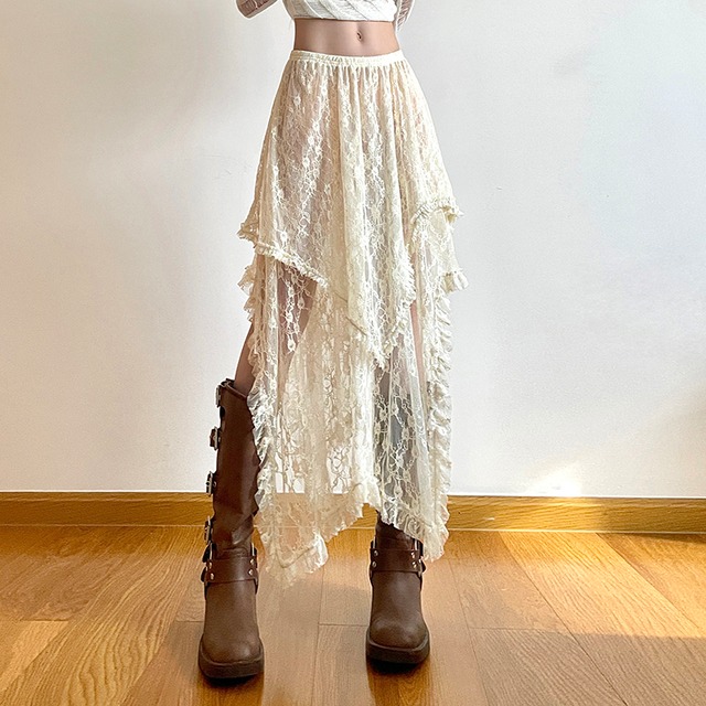 スカート フレアスカート ロング レディース 丈長 Aライン レース フリル ハイウエスト レースアップ 透け感 シースルー かわいい 大人可愛い きれいめ おしゃれ かっこいい レトロ エキゾチック こなれ感 個性的 クール エレガント 主役級 存在感 抜け感 ラブリー キュート 都会的 アメリカン プレッピー カントリー アクティブ ロマンティック ワイルド セクシー 無地 デート お出かけ イベント リゾート 旅行 休日 バカンス 楽ちん 体型カバー 美脚 脚長 普段使い S M L ベージュ