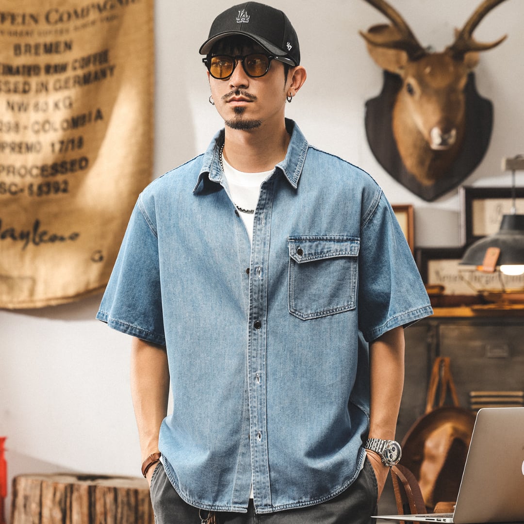 washed blue denim shirt(GV448)