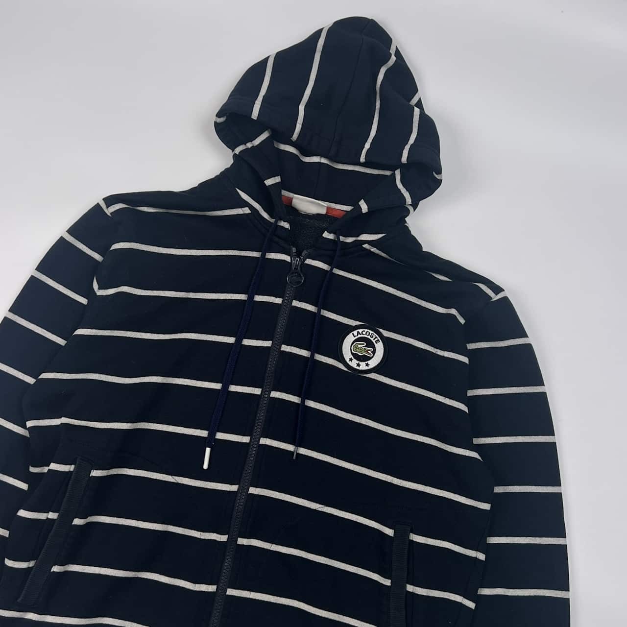 LACOSTE ラコステ ボーダー ダブルジップ 裏起毛 パーカー 4/ネイビー メンズ