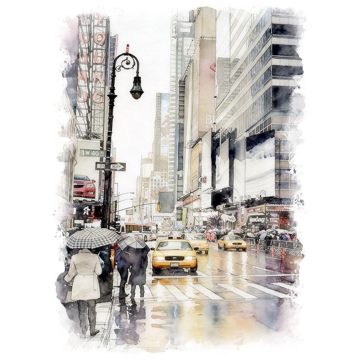 絵画 風景画(街並み) アメリカ 雨のニューヨーク インテリアアート額