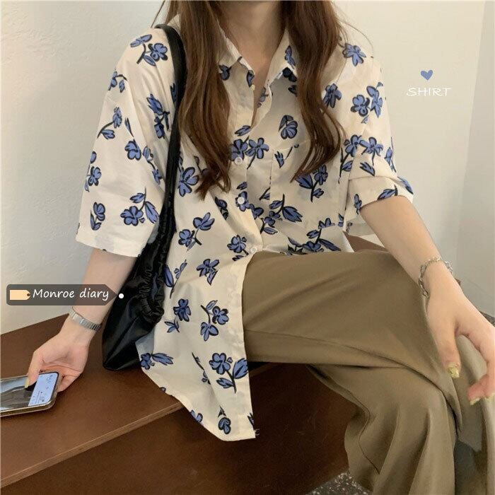 フローラルシャツ スタンダード薄手ジャケット サマートップス レトロ 夏物 花柄 モンロー17894589215