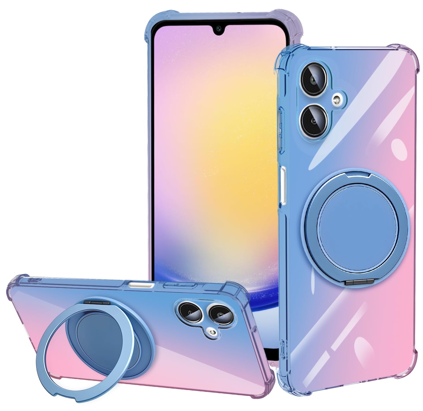 AQUOS R10 / AQUOS R9 SH-51E ケース Magsafe対応 360°回転スタンド 縦横両対応 aquos r9 sh-51e sh-m28 スマホケース 耐衝撃 薄型 tpu ラデーションブルーパウダー透明 車載ホルダー ストラップ穴付き 黄变防止 金属ボタン 米軍MIL規格 ・ クリア アクオスR9/R10 カバー