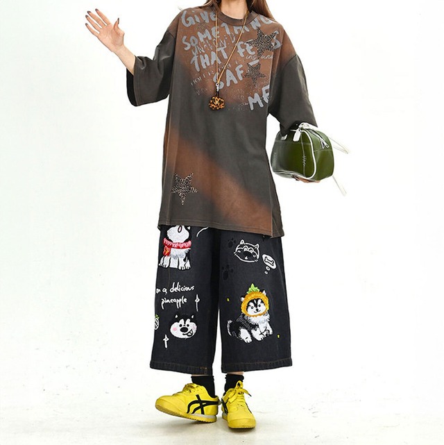 レオパードスターグラフィックレタリングハーフスリーブTシャツ 2col   R02013