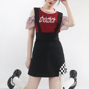 【予約】side block check suspenders mini skirt