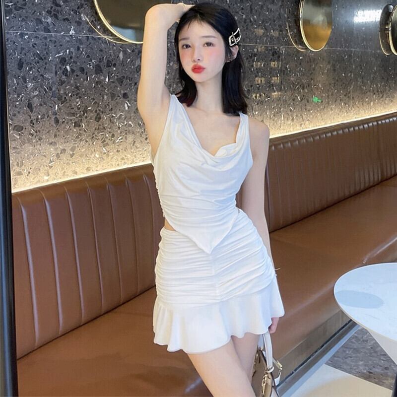 ノースリーブトップス プリーツハイウェストウェストスカート ガールズファッション61345218840