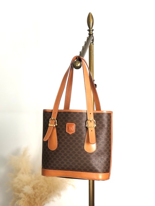 CELINE セリーヌ マカダム ハンドバッグ ブラウン ブラゾン型押し PVC トートバッグ vintage ヴィンテージ オールド 8jw5jg