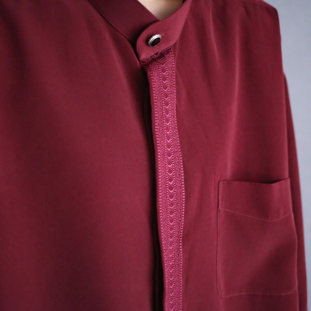 "刺繍" deep bordeaux color fly-front design XXL over size shirt