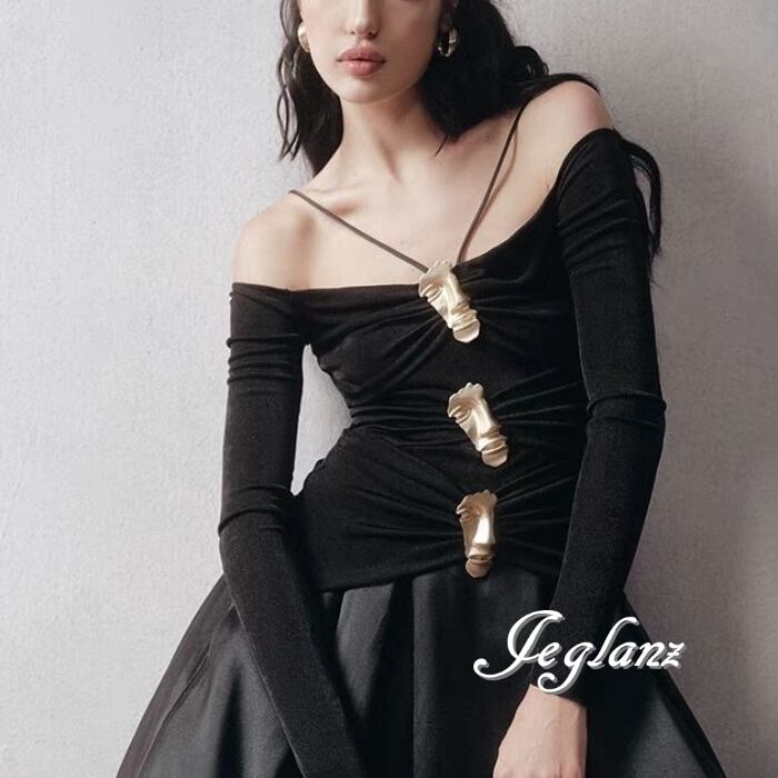 2色 イブニングドレス 長袖 オフショル ビジュー バックシャン(MB534)ζ☆