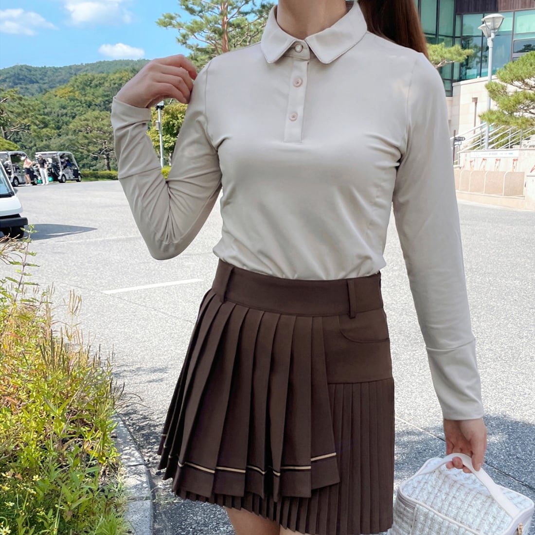 ラインポイントアンバランスダブルプリーツスカート(大きいサイズあり