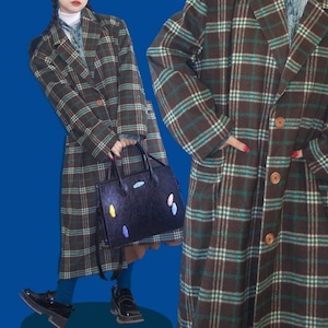 レトロ ブラウン plaid チェスターコート (kai1219)