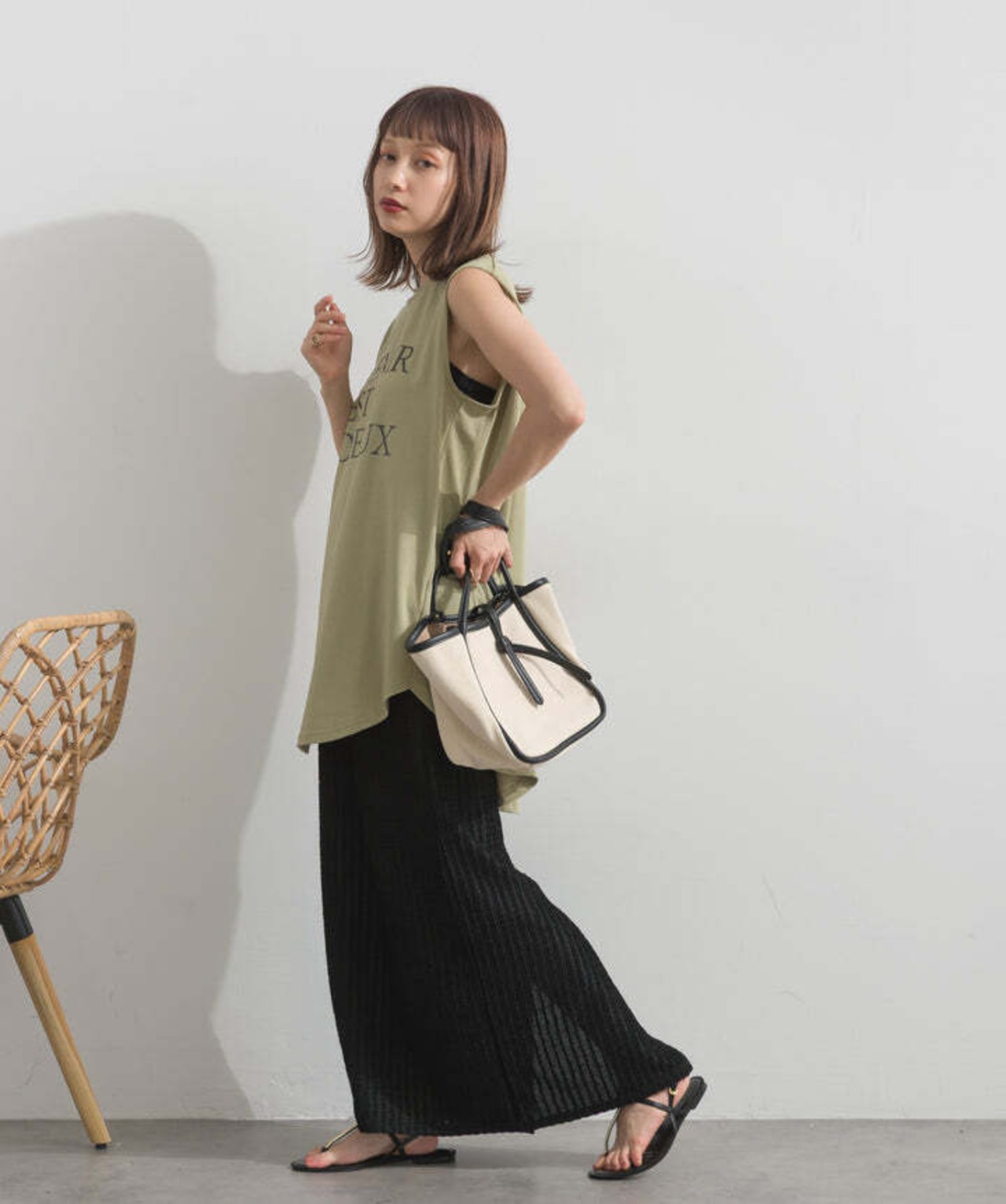AE2972 ロゴフレンチスリーブプルオーバー khaki