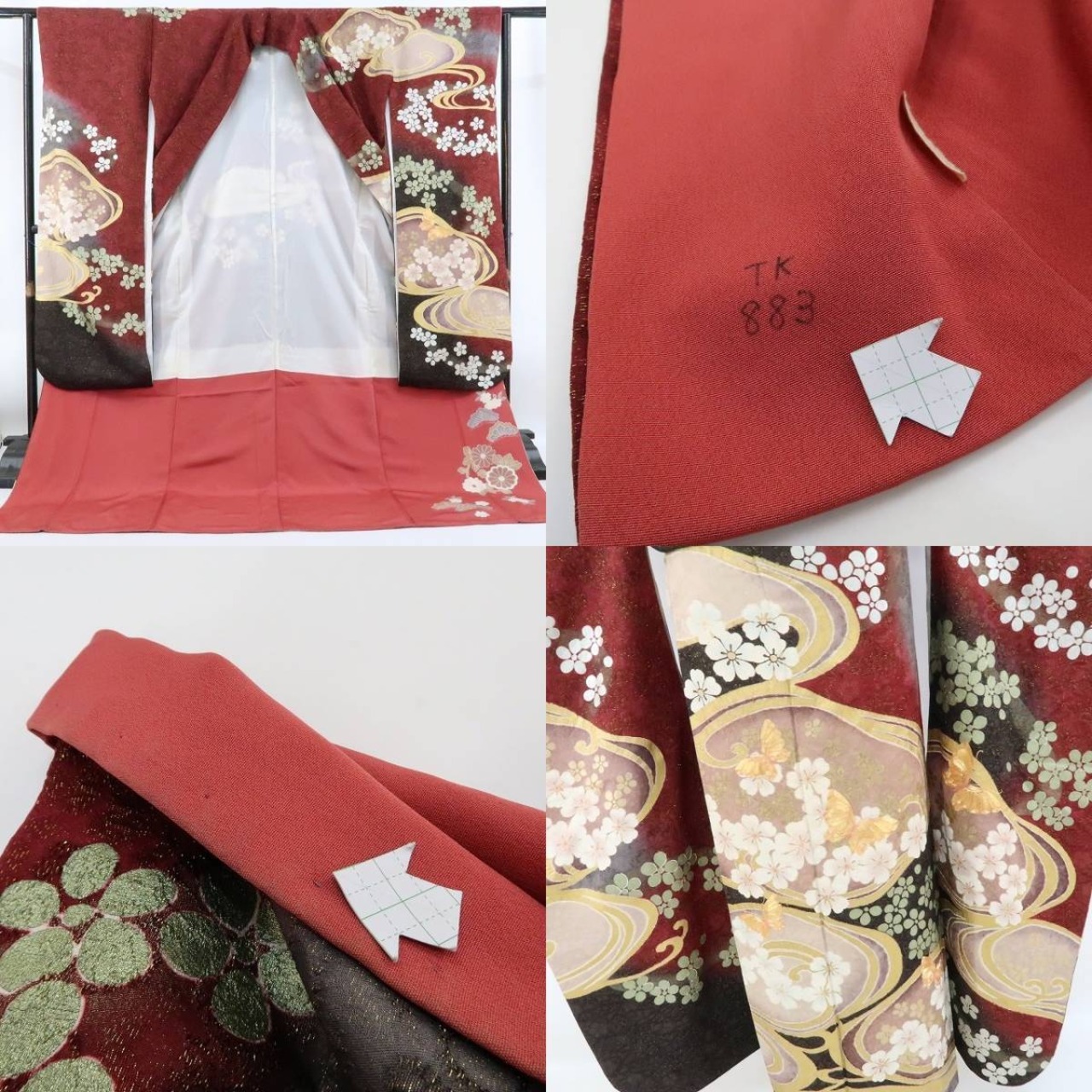美品 3点セット 金駒刺繍 金通し 着物 成人式 正絹“輝きで魅せる 