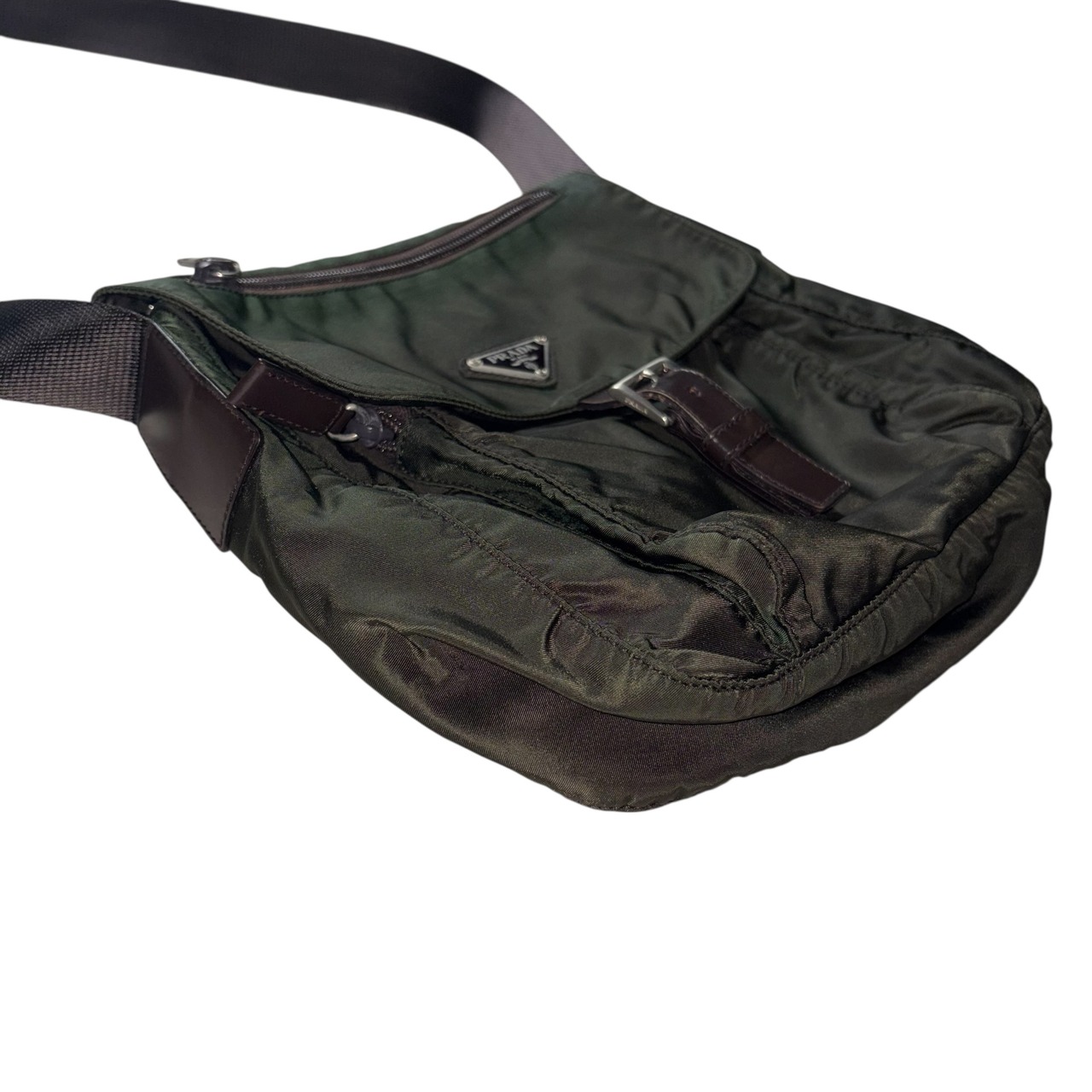 vintage PRADA dark green nylon shoulder bag