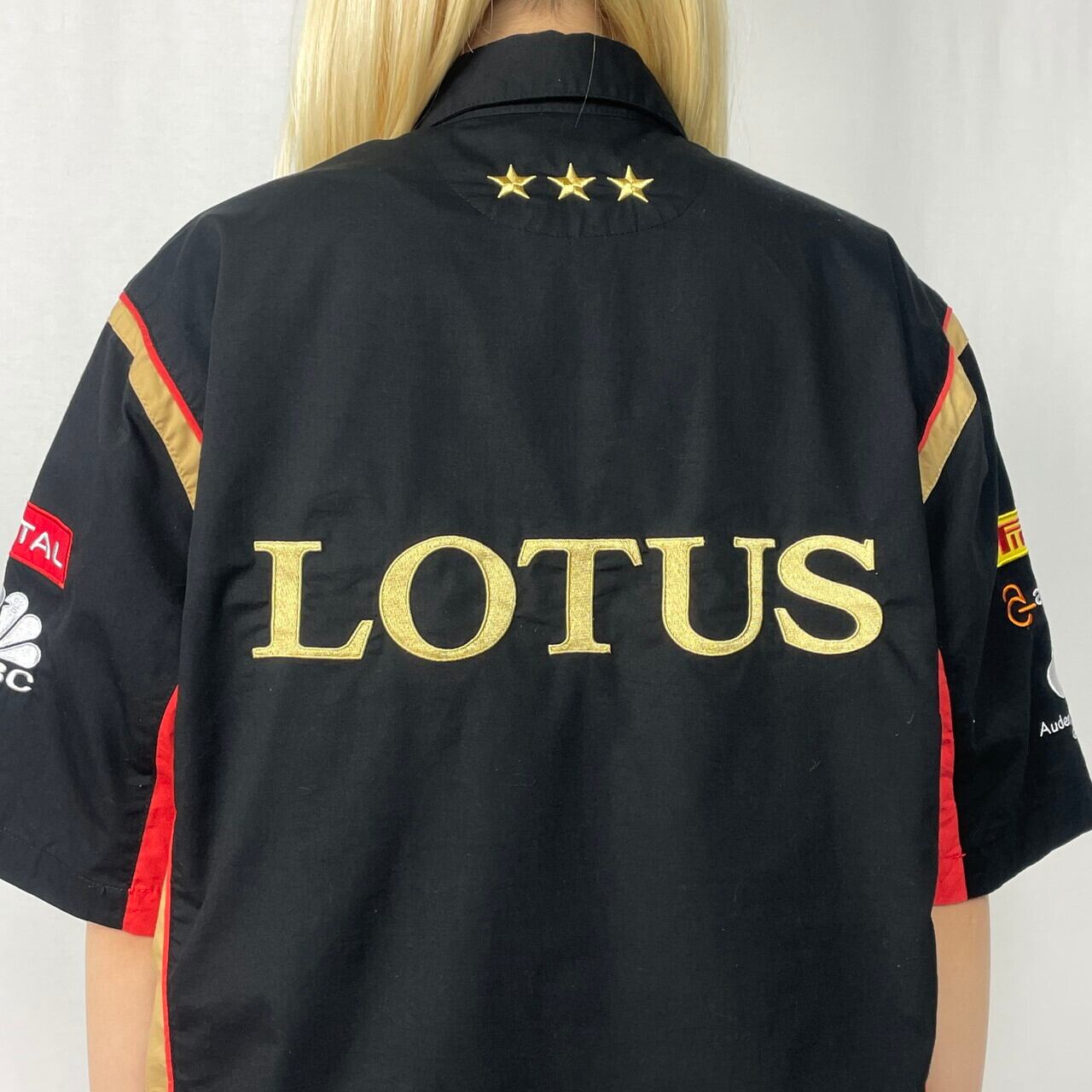 LOUTUS ロータス F1 レーシング ワッペン 刺繍 半袖 シャツ メンズM 