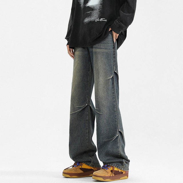 【11.21〜11.27｜期間限定・半額】ඩくしゃみ加工のデニムパンツ!【WSシリーズ】★デニムパンツ★ ユニセックス 4color ズボン ボトムス