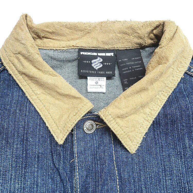 古着 ROCA WEAR デニムジャケット カバーオール 襟スウェード 表記：XL