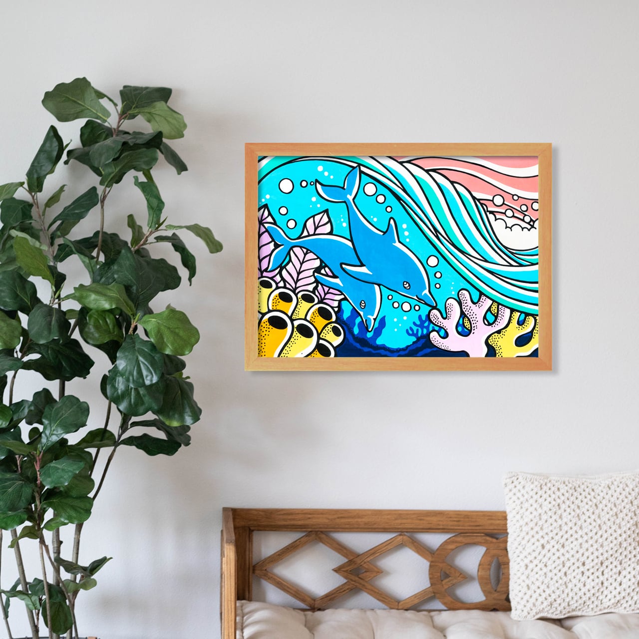 原画】Wood Panel A3（Twin Dolphins） | TAMO ART GALLERY