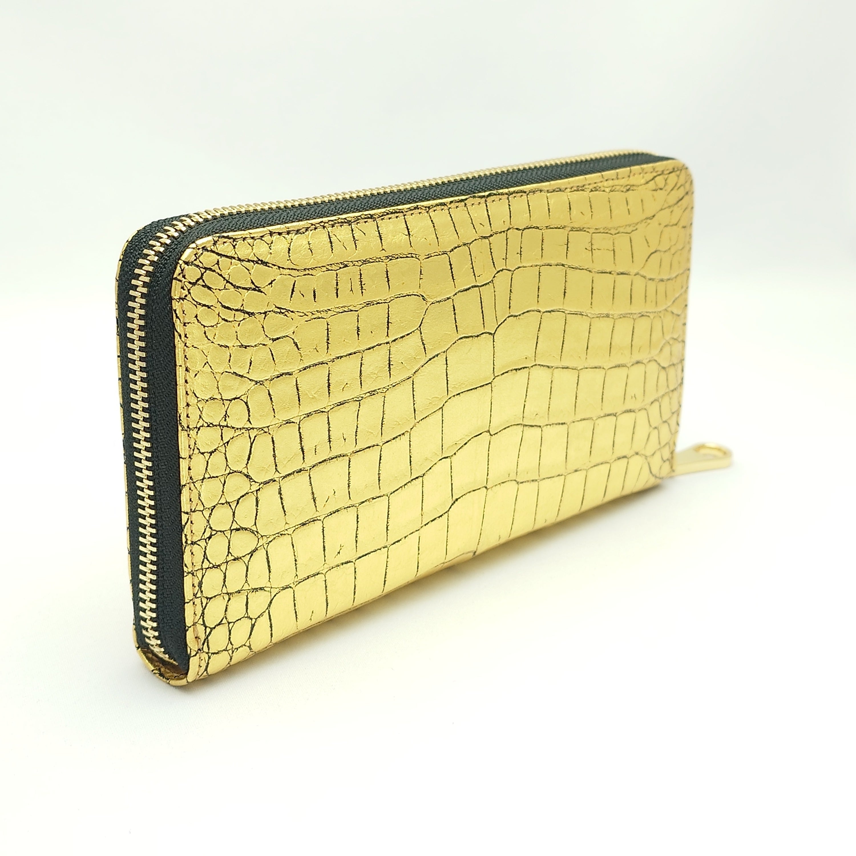 スモールクロコダイル・ラウンドファスナー長財布・金箔・プレミアム版
