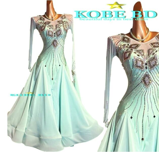 社交ダンスイージーオーダードレス(ミントグリーン系)【商品番号 AI- 2357 - MINT 】ワルツ  スロー  ウインナーワルツ