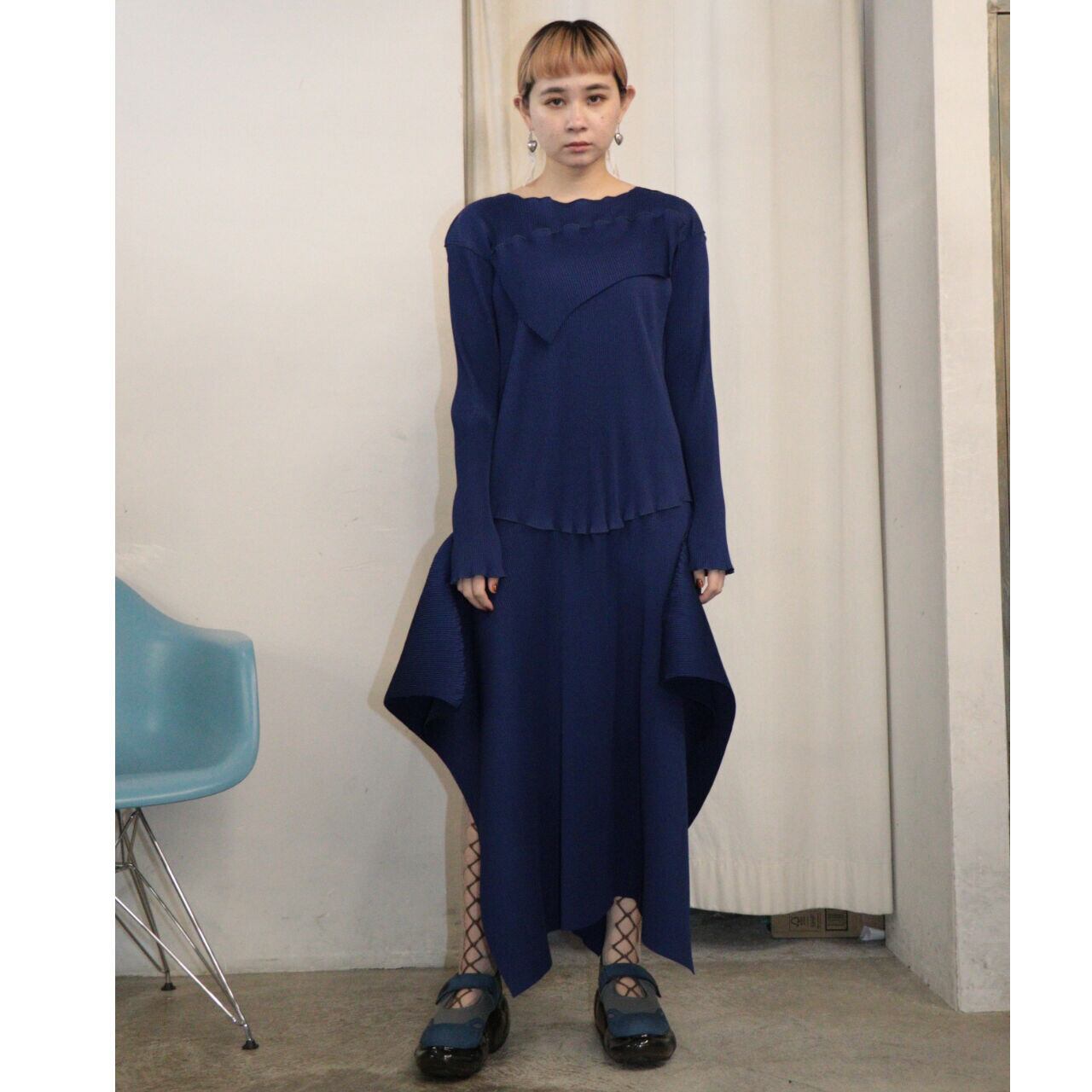 kotohayokozawa Long sleeve dress (NAVY) TD23S-PD05 | IAAAM ONLINE
