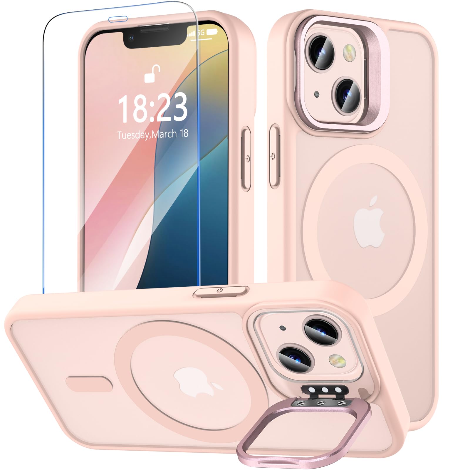 iPhone 12 mini ケース iPhone 13 mini ケース BESINPO ガラスフィルム MagSafe対応 スタンド機能 ピンク