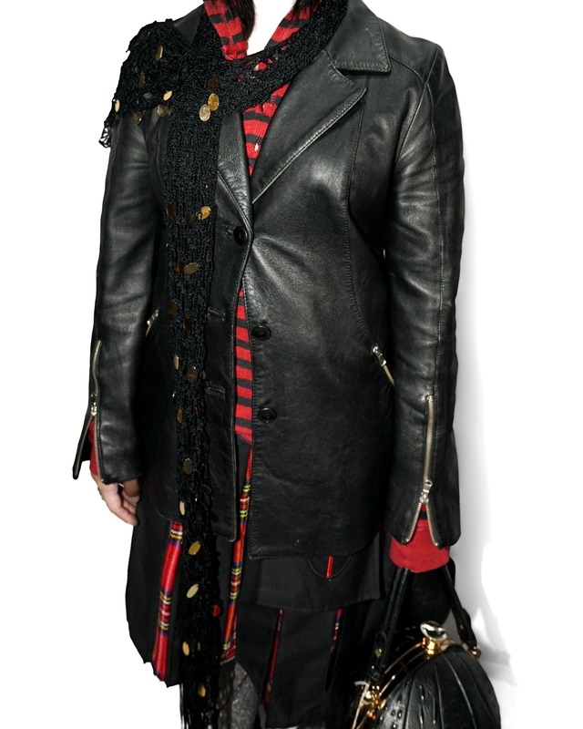 Vintage zip design shaped leather tailored jacket "made in ITALY"