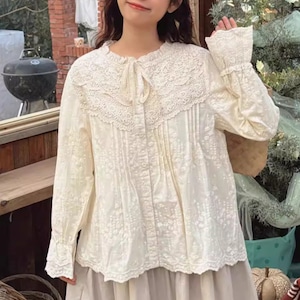 クロシェレースコットンブラウス ・10284 クロシェレースコットンブラウス ・10284