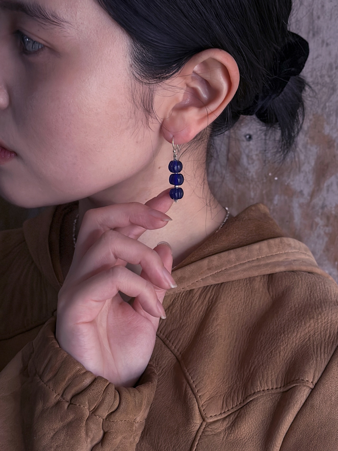 tay Original/Vintage Naga & Karen silver beads earring (Blue)