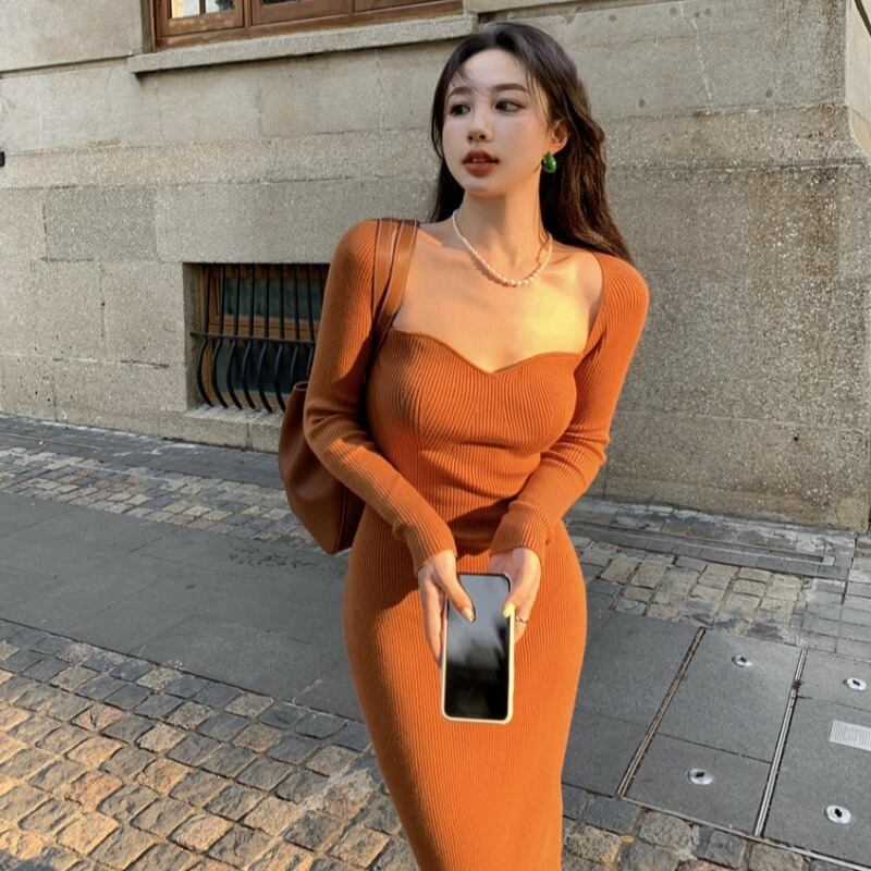 スリットドレス ウェストニットスカート オータム 秋物 YY-ファッション15688652823