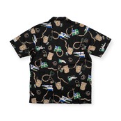リネン100% PAPAS ISLAND パパス オープンカラー マリン 半袖シャツ アロハ サイズ L/麻