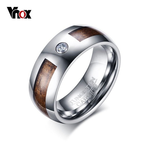 【送料無料】 メンズ リング 指輪 8mm ウッド タングステン カーバイト ポリッシュ バンド キュービック ジルコニア 40001177