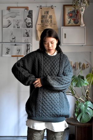 -90‘s- "old" "fisherman knit sweater" "green" "made in ireland" "100% pure wool"