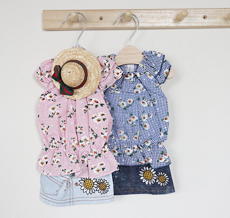 【SALE】フラワーデニムワンピース S ~ XL 2color / 犬服 犬の服 犬 ドッグウェア 小型犬 中型犬 ペット洋服