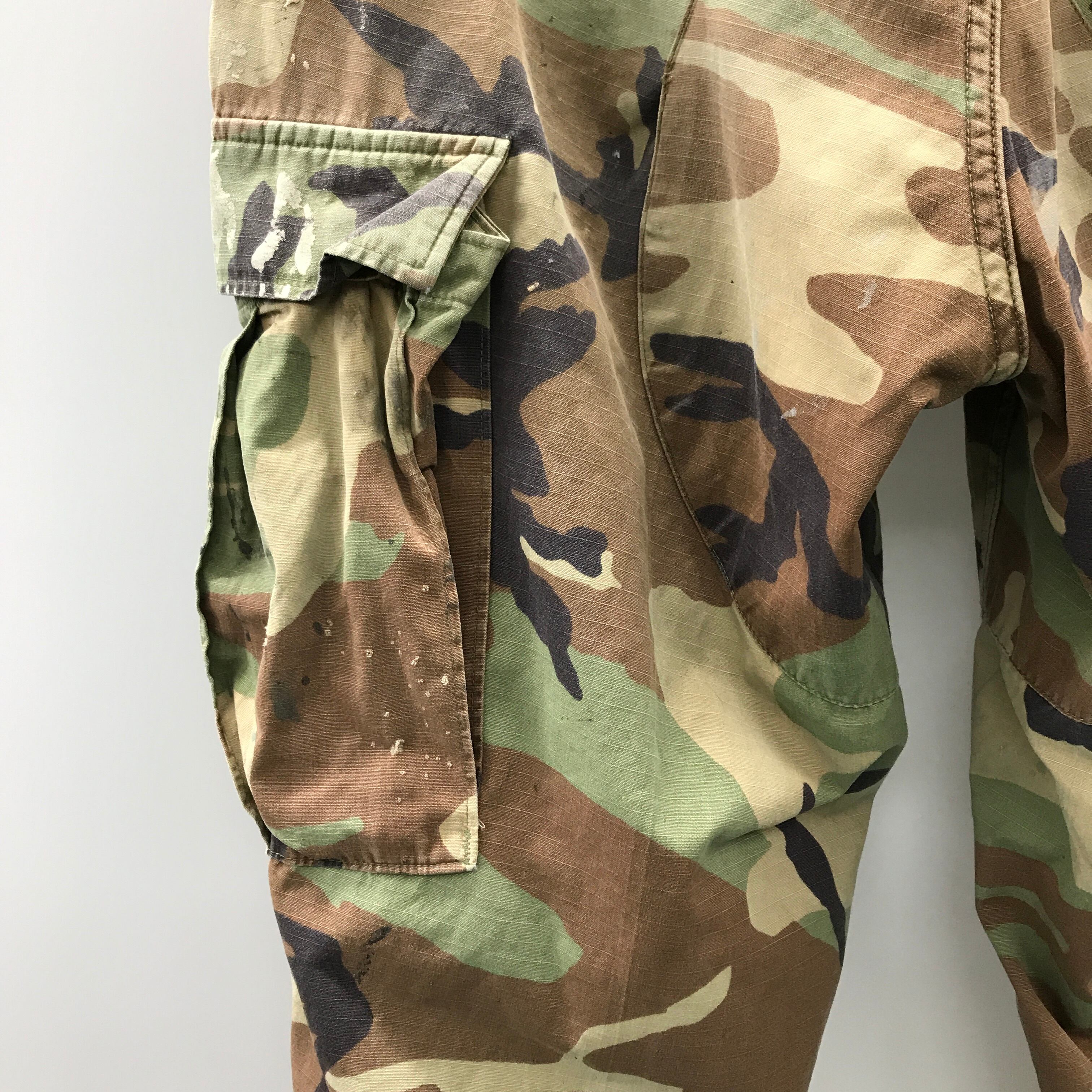 80年代? 米軍 ウッドランドカモ 迷彩 リップストップ ミリタリー カーゴパンツ コンバットパンツ BDU パンツ USA製 メンズ  MEDIUM-REGULAR