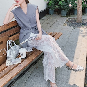 Lace design vest and pants set S1192