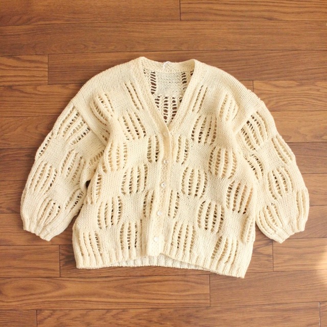 クロッシェニットカーディガン　七分袖