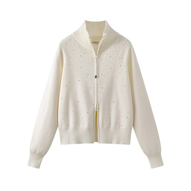 全3色/Rhinestone zip up cardigan　B4182