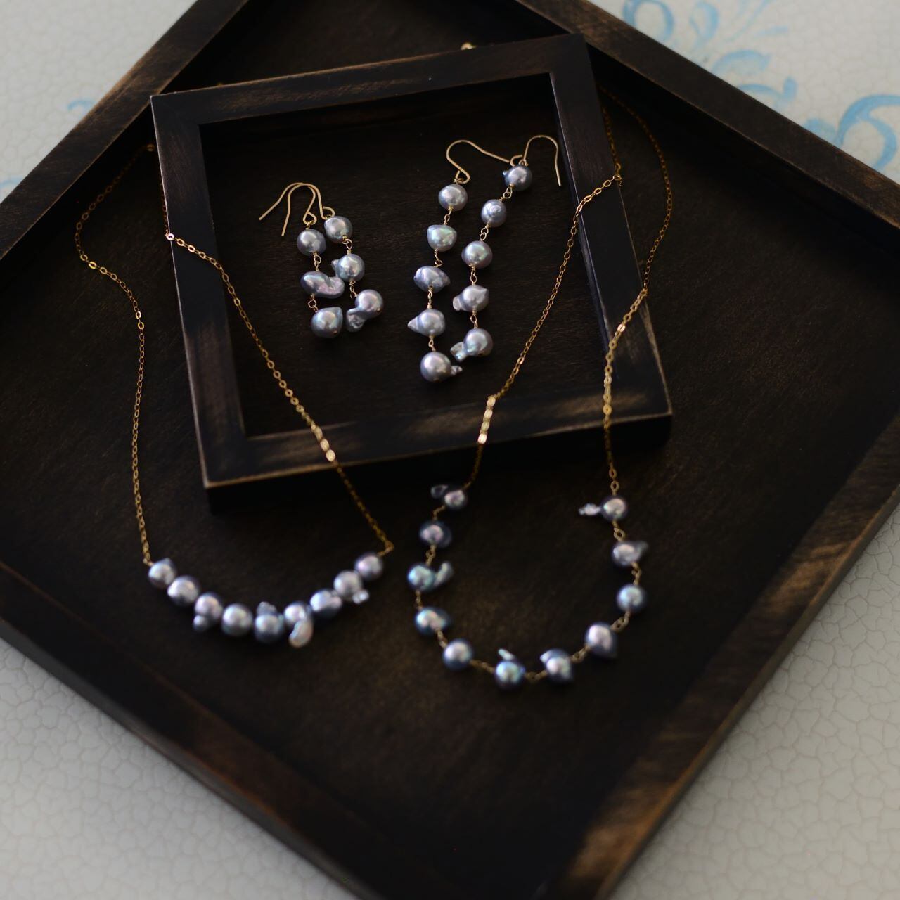 ナチュラルブルーの天使の羽】ペンダントK14GF【あこや真珠】P-2988