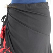 【社交ダンス衣装】ブラック create-sun クリエイトサン スカート 黒 赤 フリル レース 花柄 伸縮 パーティ 発表会 レッド