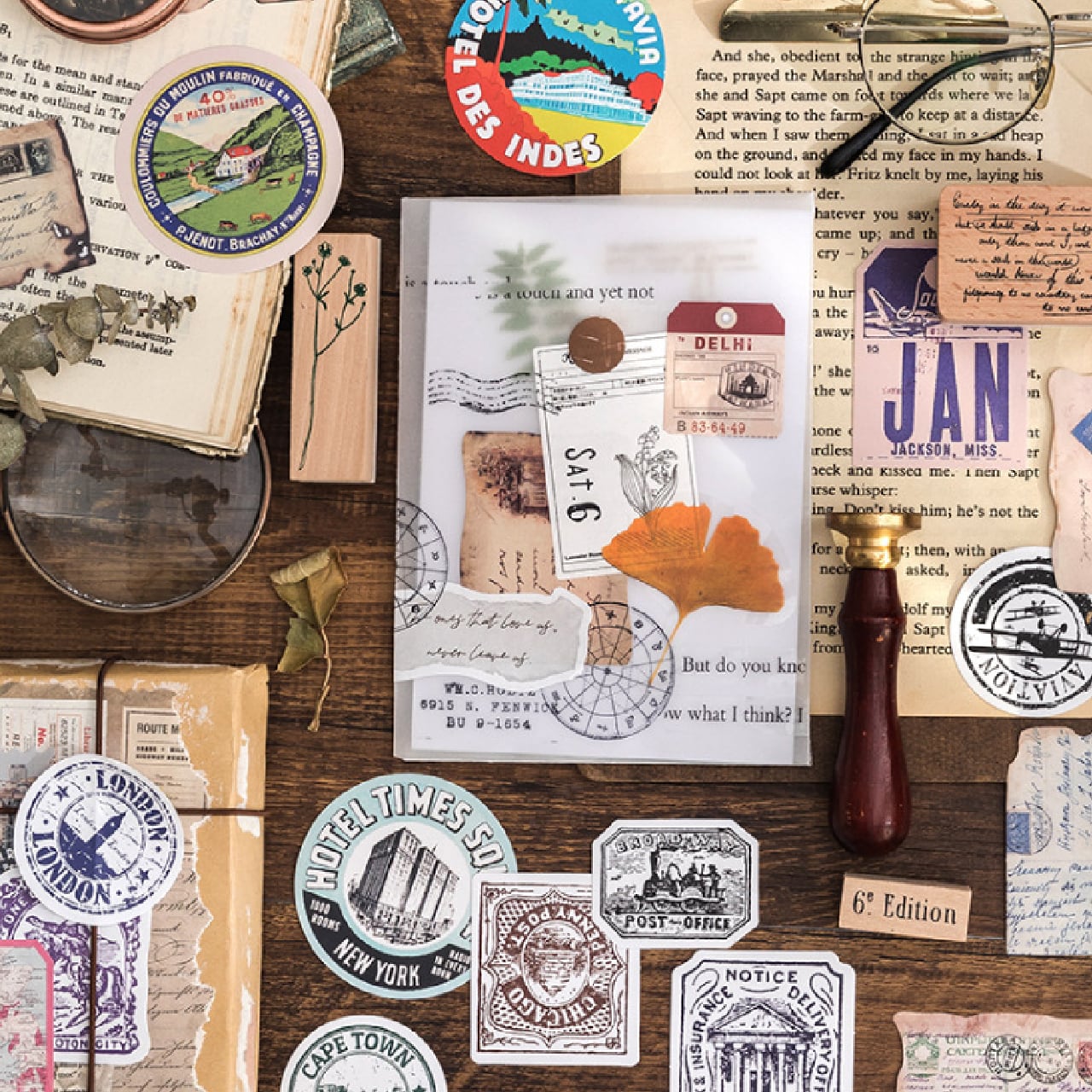 ヴィンテージ風 ステッカー シール 全6種 30枚 旅行 スタンプ