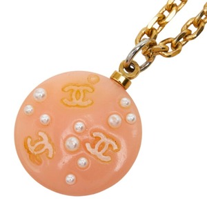 シャネル ココマーク チェーン ネックレス 03P オレンジ系 ゴールド プラスチック フェイクパール レディース CHANEL 中古