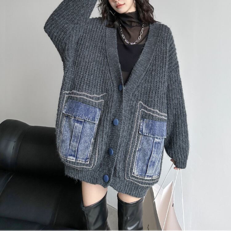 デニムポケットデザイン オーバーサイズニットカーディガン R30280
